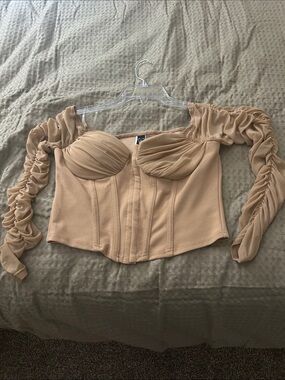 Windsor Nude Beige Off-Shoulder Corset Crop Top